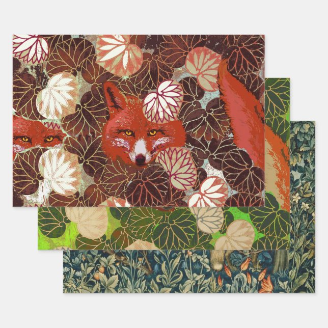 FOXES ROUGES PARMI FEUILLES VERTS BLANCS ET FOLIAG (Lot)