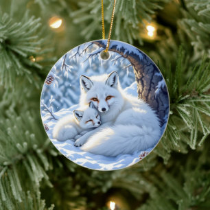 Foxes Themed Personalized Christmas Ceramic Ornament