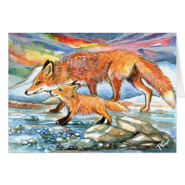 Foxes Walking by Riverbank (Front Horizontal)