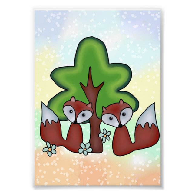 Foxes with tree photo print (Front)