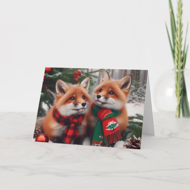 Foxes woodland Christmas Greeting Cards (Front)