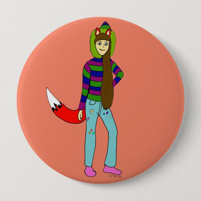 foxgirl 4 inch round button (Front)