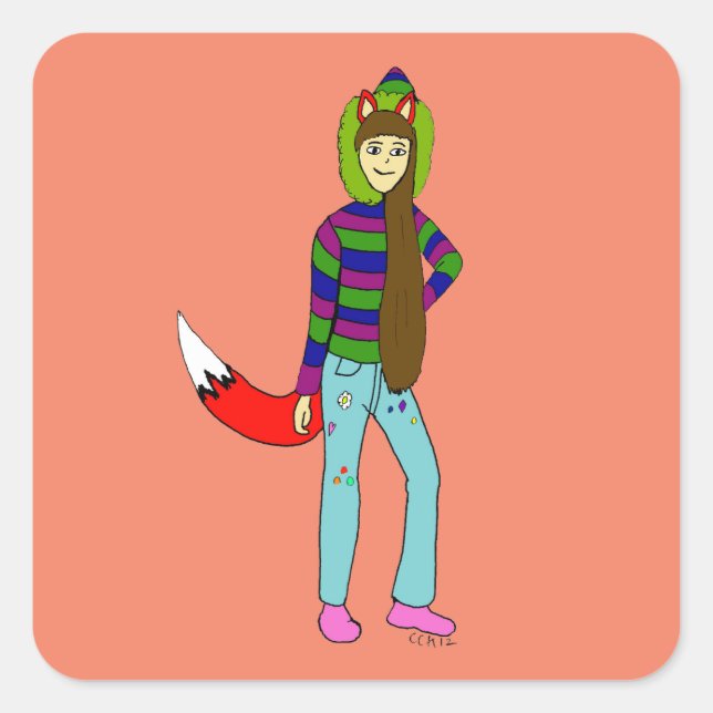 foxgirl    square sticker (Front)