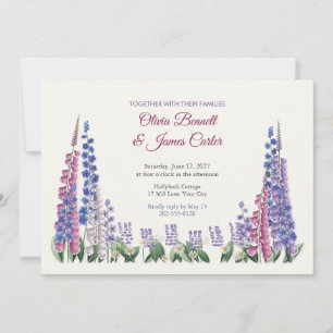 Foxglove and Delphinium Cottage Border Wedding Invitation