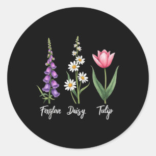 Foxglove Daisy Tulip Floral Girl Mom Flower Design Classic Round Sticker