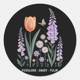 Foxglove Daisy Tulip Floral Nature Art  Classic Round Sticker