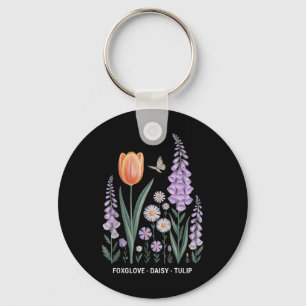 Foxglove Daisy Tulip Floral Nature Art Keychain