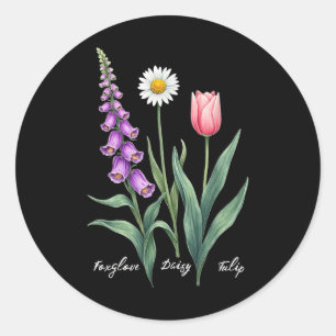Foxglove Daisy Tulip Flower Design Floral Girl Mom Classic Round Sticker