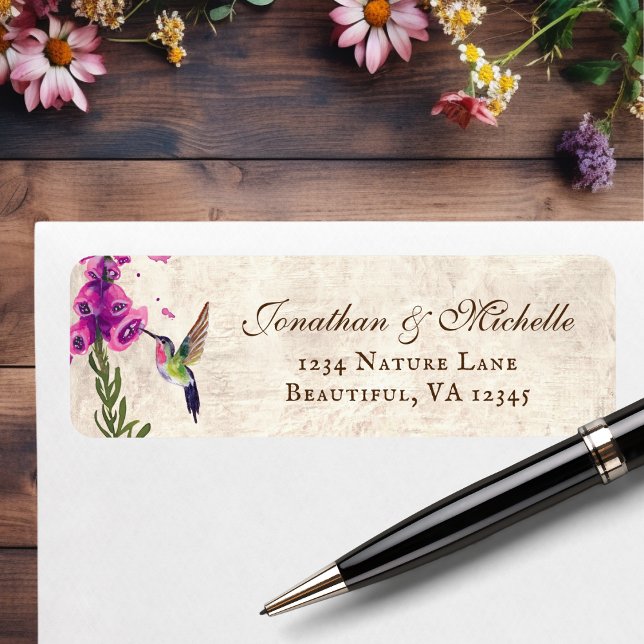Foxglove Flowers et Hummingbird Garden Adresse (Foxglove Flowers and Hummingbird Garden Address Label)