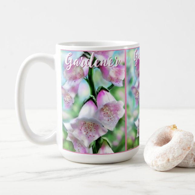 Foxglove Flowers Floral Pink Garden Personalized Coffee Mug (With Donut)
