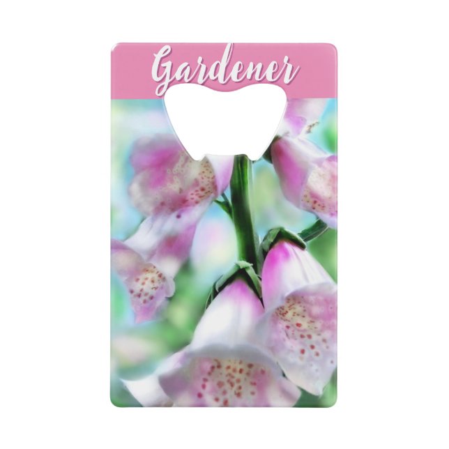 Foxglove Flowers Floral Pink Garden Personalized Credit Card Bottle Opener (Front)