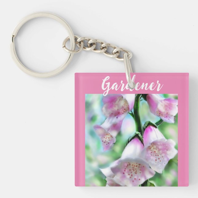 Foxglove Flowers Floral Pink Garden Personalized Keychain (Front)