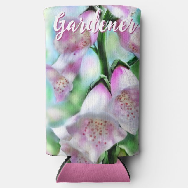 Foxglove Flowers Floral Pink Garden Personalized Seltzer Can Cooler (Front)