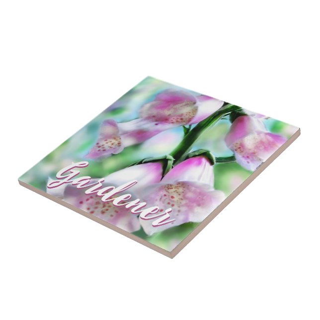 Foxglove Flowers Floral Pink Garden Personalized Tile (Side)