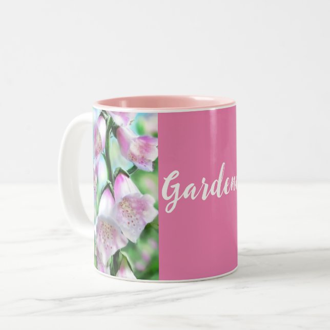 Foxglove Flowers Floral Pink Garden Personalized Two-Tone Coffee Mug (Front Left)