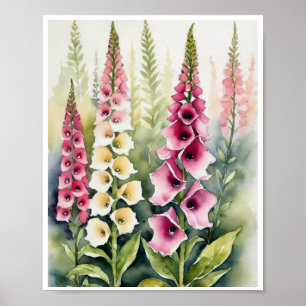 Foxglove Flowers Handmade Water Colour Poster