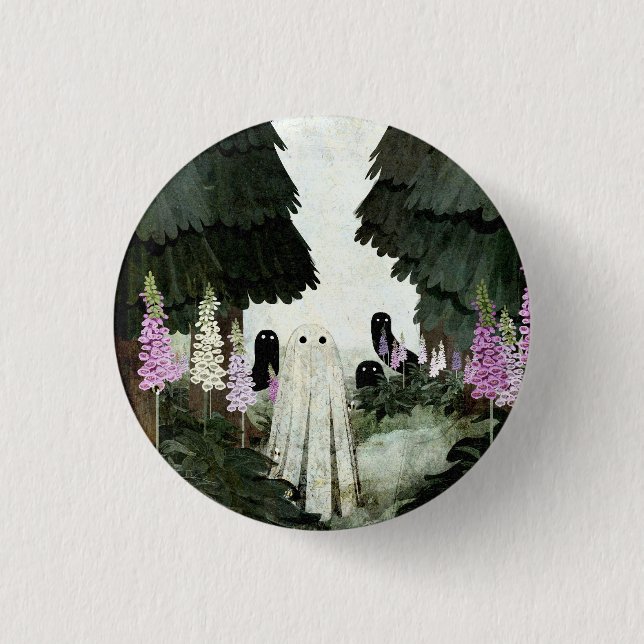 Foxglove Ghost 1 Inch Round Button (Front)