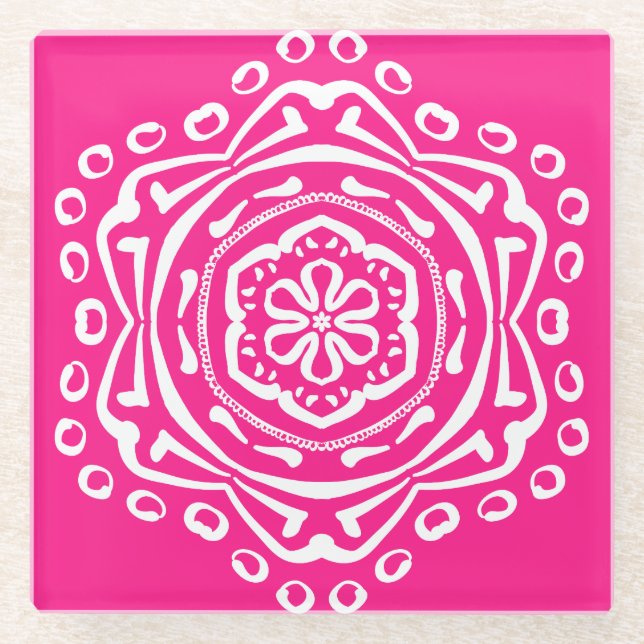 Foxglove Mandala Glass Coaster (Front)
