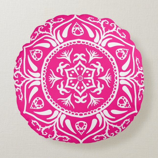 Foxglove Mandala Round Pillow (Front)