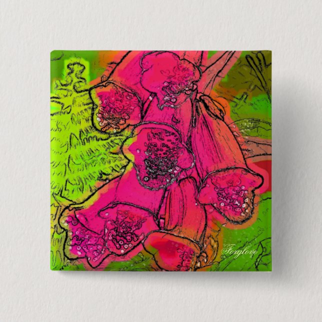 FOXGLOVES 2 INCH SQUARE BUTTON (Front)