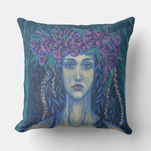 Foxgloves dryad beautiful girl surreal fantasy art throw pillow