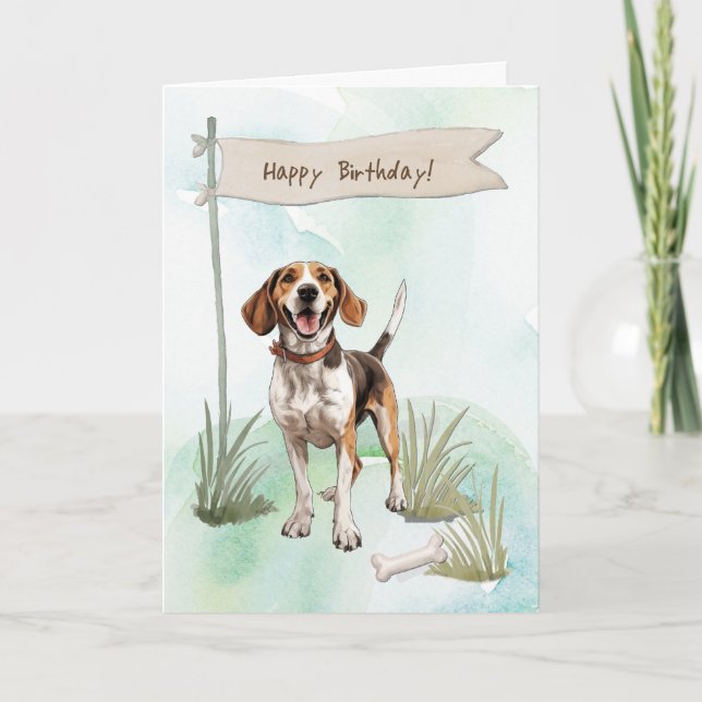 Foxhound Breed Dog Outdoors Under Birthday Sign Card (Front)
