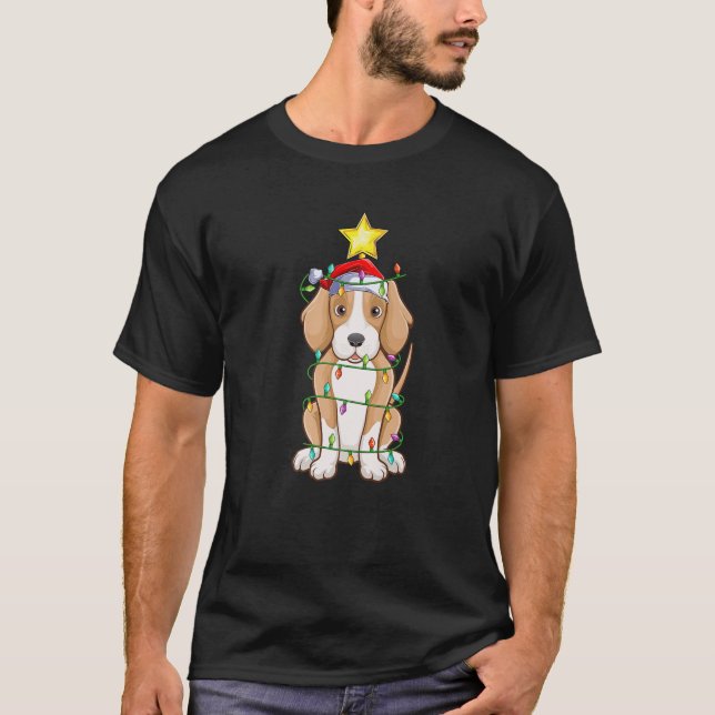 Foxhound Dog Xmas Lighting Tree Matching Foxhound T-Shirt (Front)