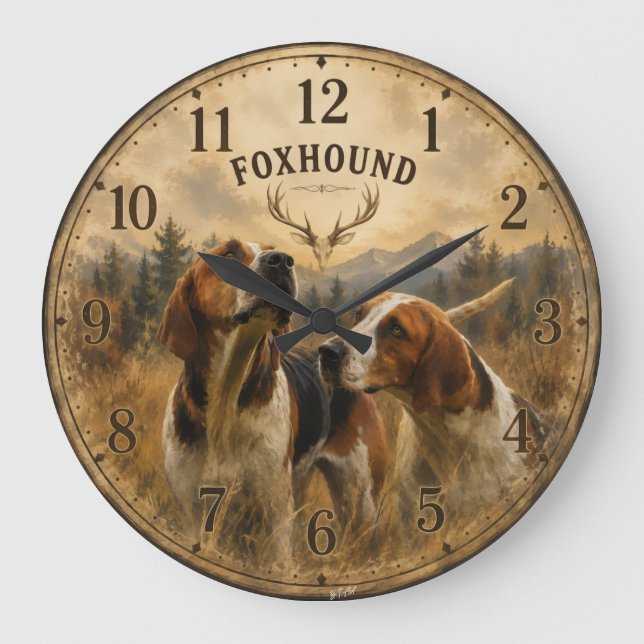 Foxhound Portrait – Noble Hunting Dog Large Clock (Front)