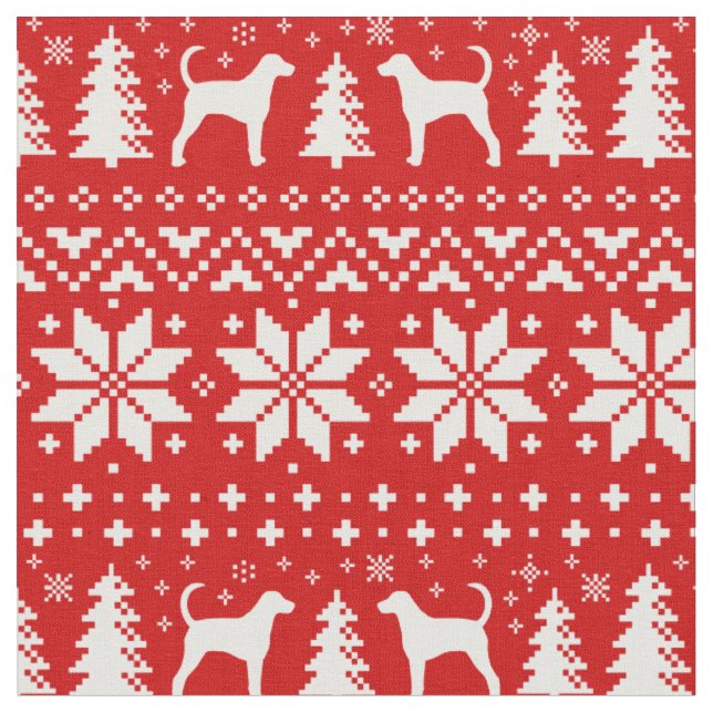Foxhound Silhouettes Christmas Holiday Patterned Fabric (Close Up)