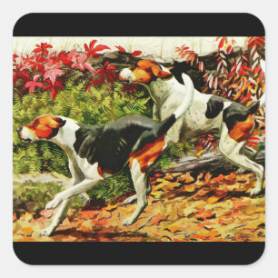 Foxhounds(English&American ) in autumn wood Square Sticker