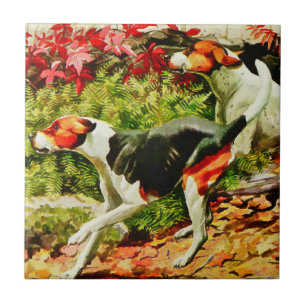 Foxhounds-English&American - in autumn wood   Tile