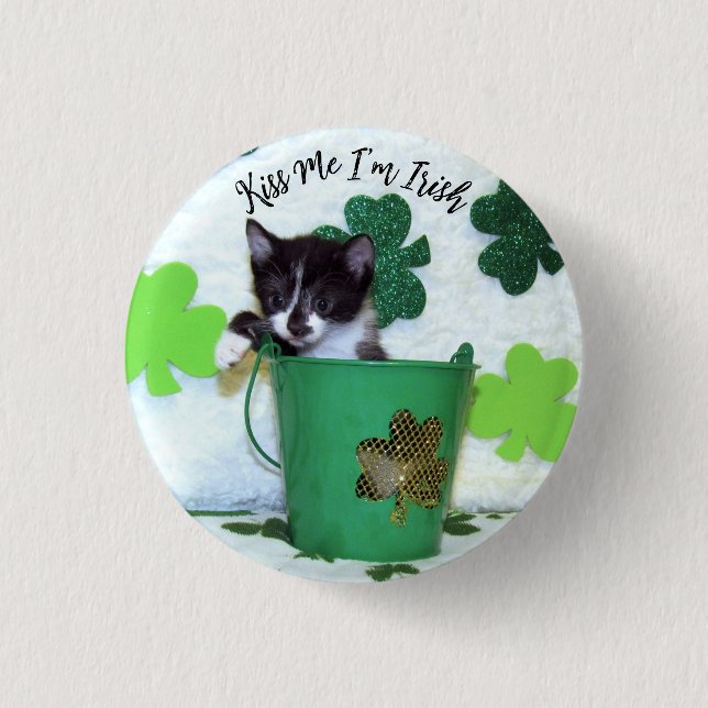 Foxi Moxi's St. Patrick's Day- Cat / Kitten Button (Front)