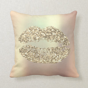 Foxier Gold Glitter Kiss Lips Glam Makeup Copper Throw Pillow