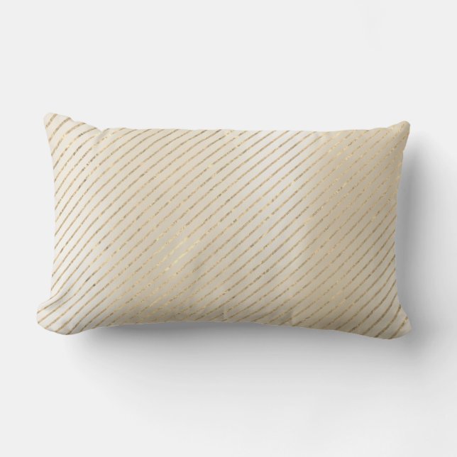 Foxier Gold  Metallic Stripes Lines Pearly Creamy Lumbar Pillow (Front)