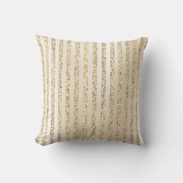 Foxier Gold Metallic Stripes Lines Pearly Creamy Throw Pillow (Front)