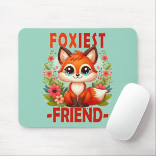 Foxiest Friend pun. Cute Baby Fox puppy cartoon Mouse Pad