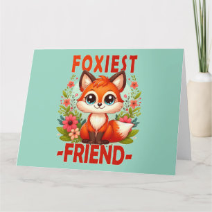 Foxiest Friend pun. Cute Baby Fox puppy cartoon Thank You Card