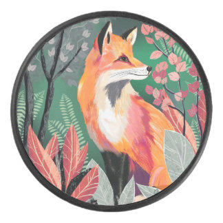 Fox's Enchanted Forest Hand-Painted Nature Illustr Hockey Puck