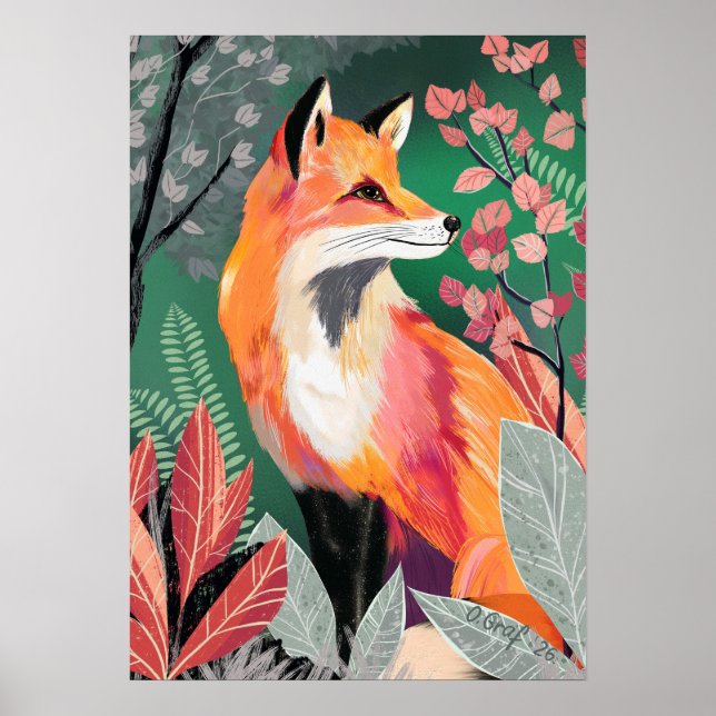 Fox's Enchanted Forest Hand-Painted Nature Illustr Poster (Front)