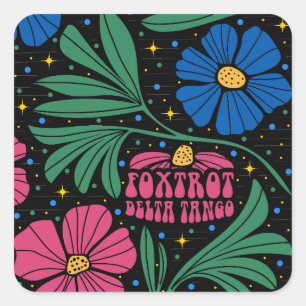 Foxtrot Delta Tango Flower Boho Square Sticker