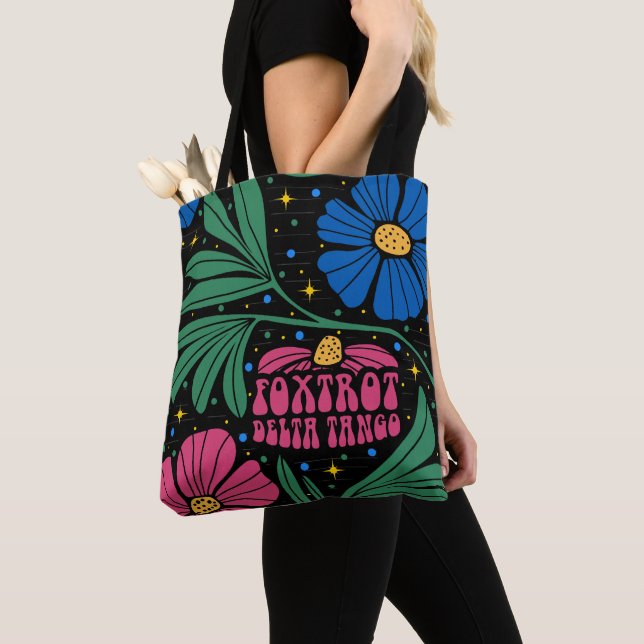Foxtrot Delta Tango Flower Boho Tote Bag (Close Up)