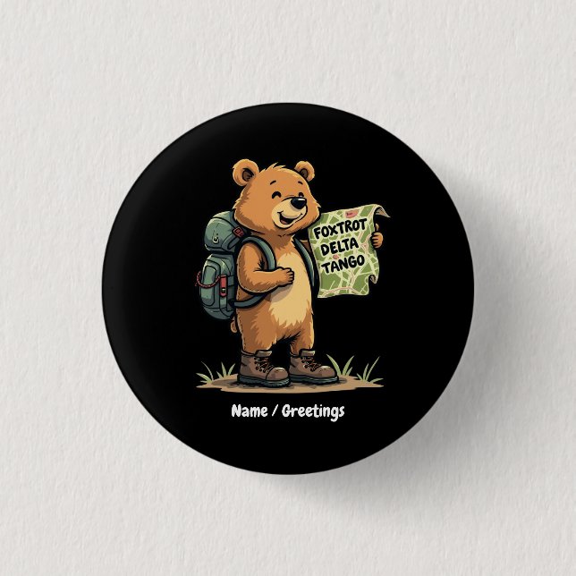 Foxtrots Deltas Tangos Funny Bear Retro Graphic  1 Inch Round Button (Front)