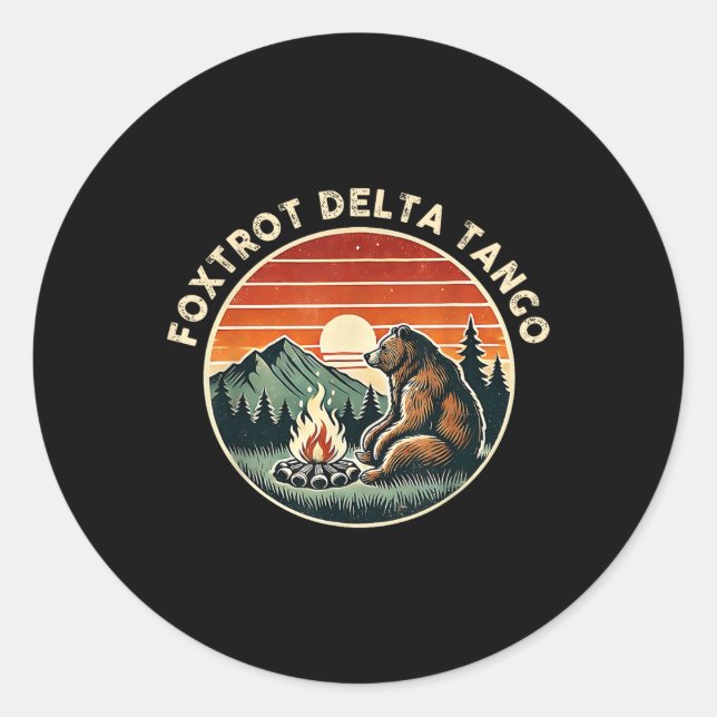 Foxtrots Deltas Tangos Retro Resist Bear Camping H Classic Round Sticker (Front)