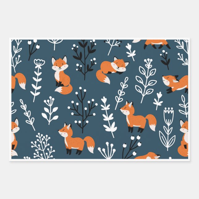 Foxy Blue  Wrapping Paper Sheet (Front)