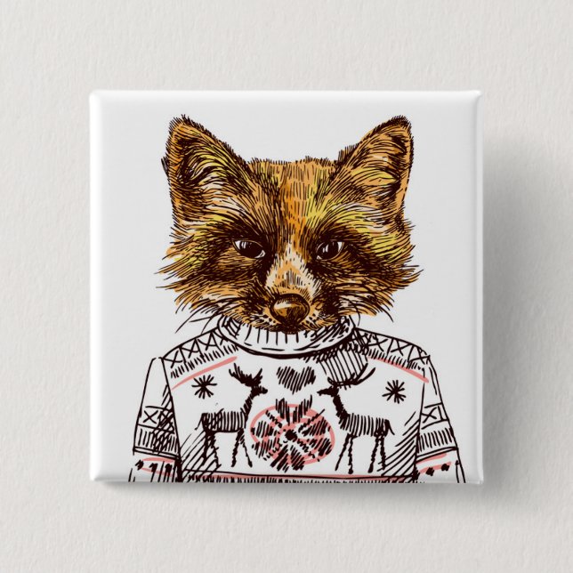 Foxy Dressed Fox 2 Inch Square Button (Front)
