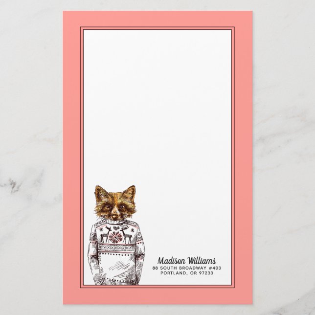 Foxy Dressed Fox | Add Your Name Stationery (Front)