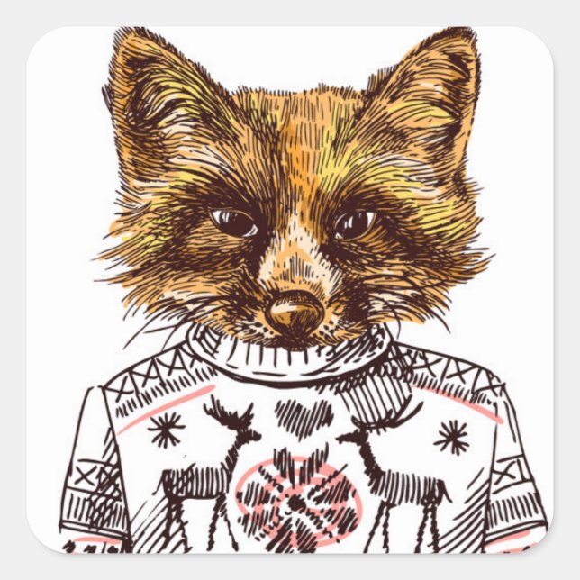 Foxy Dressed Fox Square Sticker (Front)