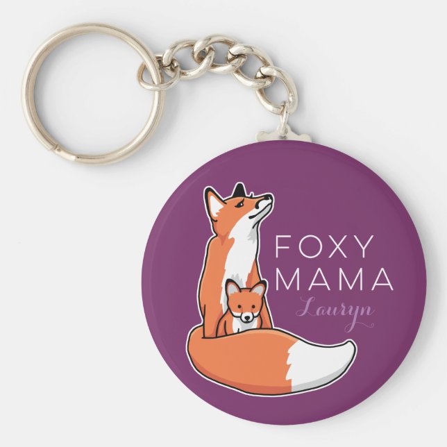 Foxy Fox Mama with Baby, Personalized Keychain (Front)