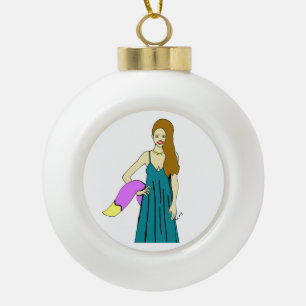 foxy girl ceramic ball christmas ornament