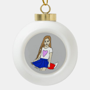 foxy girl ceramic ball christmas ornament